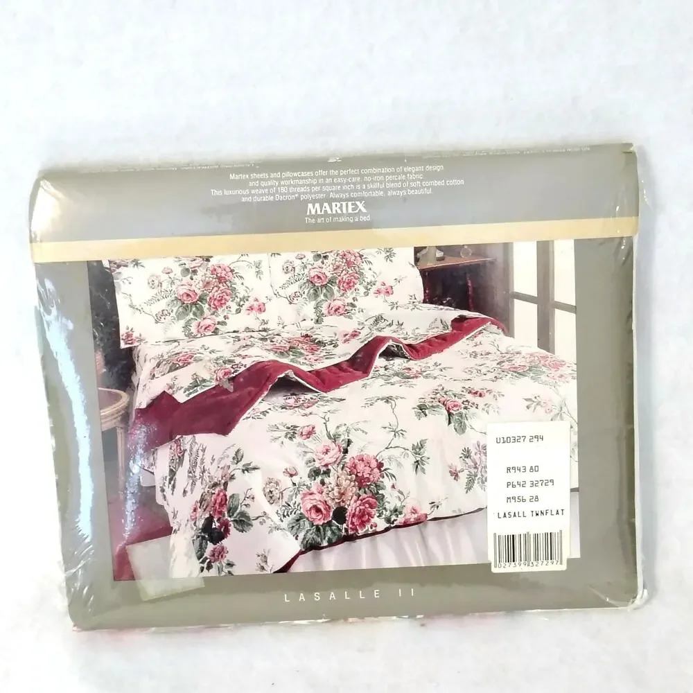 Martex Floral Lasalle II NoIron Percale Cotton Blend Twin Flat Sheet NEW Vintage